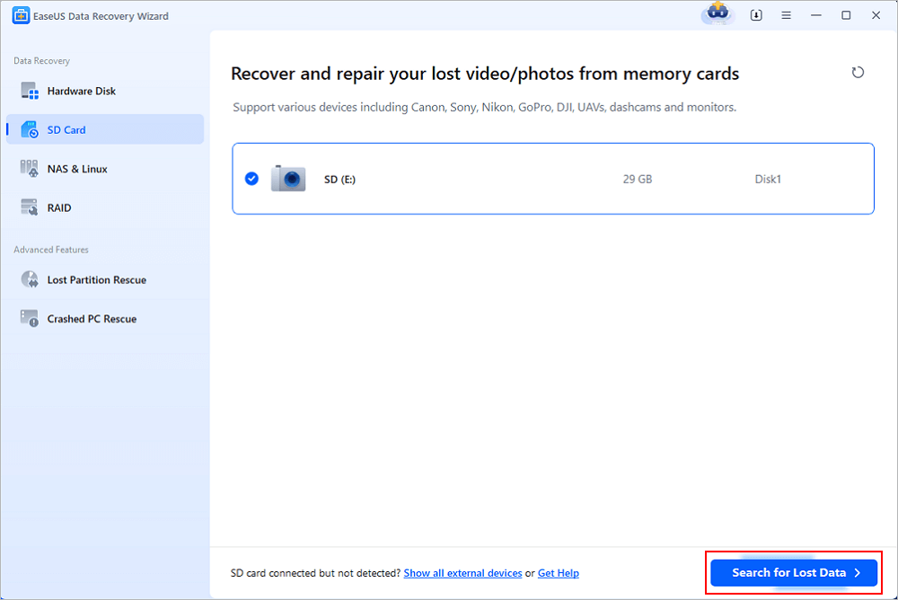 select a location and click scan
